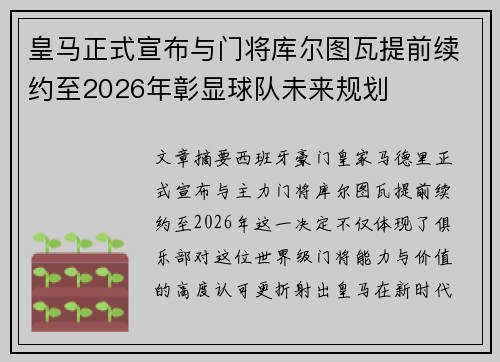 皇马正式宣布与门将库尔图瓦提前续约至2026年彰显球队未来规划 皇马正式宣布与门将库尔图瓦提前续约至2026年彰显球队未来规划